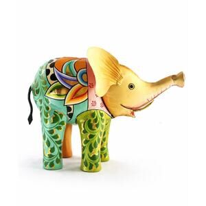 Metal Lucky Elephant Figure Beautiful Colorful Hand Painted 9” Tall 12” Long